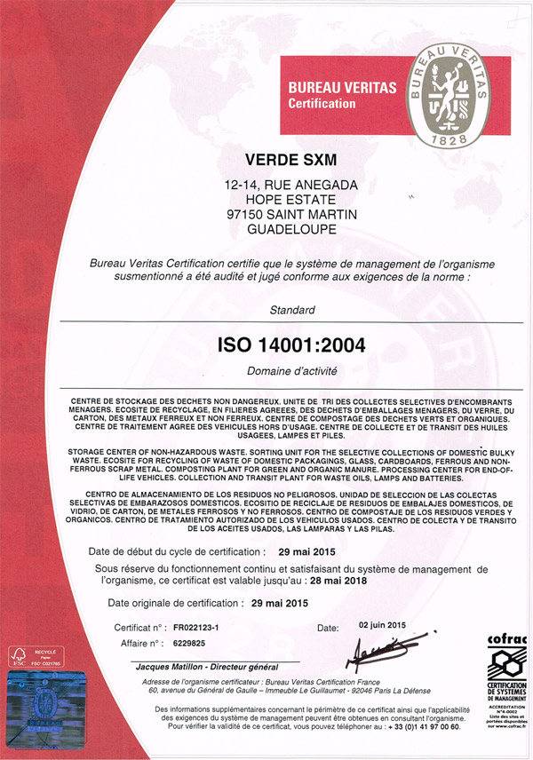 Certificat ISO 14001